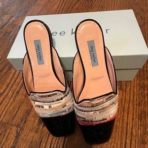 Dee Keller black patent mules